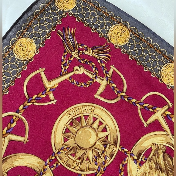 Rare Celine Paris Silk Scarf Cranberry BNWT Vintage Late 1980s-Early 90s France - Picture 8 of 14